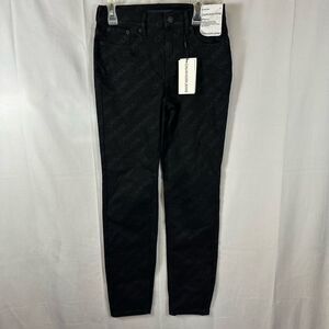 Calvin Klein Black Mid Rise Slim Printed Denim Jeans Recycled Repreve 24 NWT